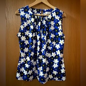 Calvin Klein Blue and White Floral Sleeveless Blouse Great Condition!